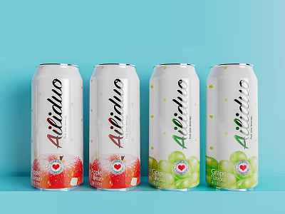 Alidhoo Refreshing Canned Beverages Apple and Grape Flavors on Blue Background 3d model