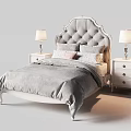 Cozy Double Bed With Tufted Headboard Gray Comforter Nightstand And Table Lamp 3d model