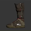 Brown High Top Boots With Red Shoelaces And Brown Rubber Soles In Suede Material