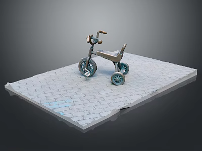 Children's Tricycle Displayed On Gray Brick Platform Against Gray Background 3d model