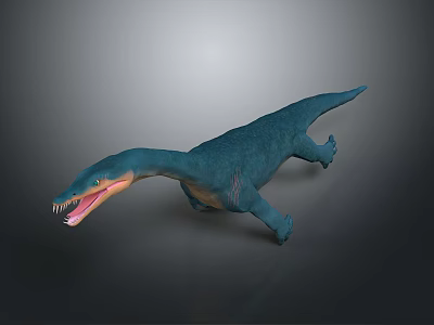 Detailed Blue Aquatic Dinosaur Model With Open Mouth Streamlined Body Textured Skin 3d model