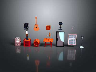 Modern Diverse Furniture Collection With Table Cabinet Door Lamp And Decor 3d model