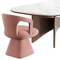 Elegant Modern Dining Table Set With Marble Top And Six Pink Upholstered Chairs 3d model