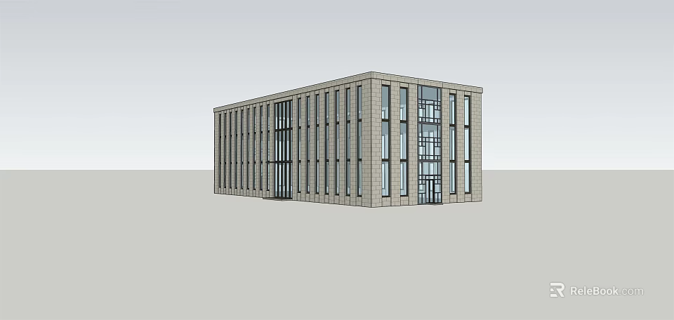 Modern Office Building Exterior With Vertical Windows And Stone Facade 3d model