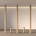 Modern Minimalist Interior Design With Vertical Wooden Columns And Soft Lighting 3d model