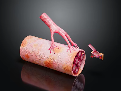 Innovative Medical Device Showing Vascular Structure With Internal Red Spheres And External Hand Like Appendages 3d model