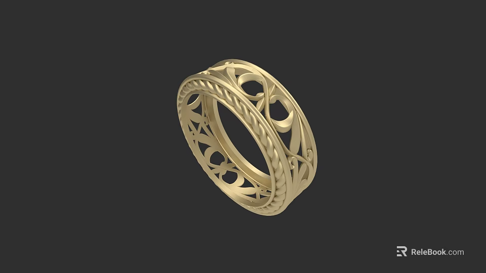 Gold Ring With Filigree Design And Braided Pattern For Jewelry Collection 3d model 
