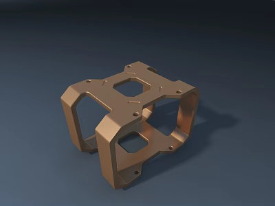 Copper Colored Metal Sculpture Carving Featuring Geometric Frame And Bolt Holes 3d model