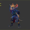 3D Game And Movie Character Orange Rat Creature With Earrings Backpack And Blue Red Outfit