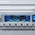 Modern High Tech Monitoring Room Interior With Multiple Screens Control Consoles Data Displays