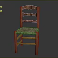 Rustic Wooden Chair With Scalloped Backrest And Woven Seat Design