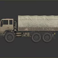 Beige Military Transport Truck With Canvas Covered Cargo Bed And Six Wheels