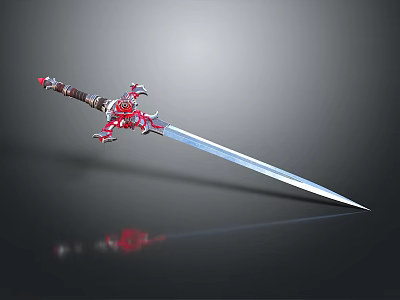 Decorative Sword With Red Intricate Hilt And Shiny Silver Blade Design 3d model