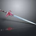 Decorative Sword With Red Intricate Hilt And Shiny Silver Blade Design