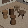 Modern Silent Other Stool Bar Stool Round Stool Solid Wood Stool 3d model