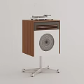 Vintage Record Player On Wooden Stand With Speaker And Modern Wheels