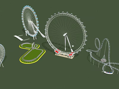 Amusement Rides Featuring Ferris Wheel Roller Coaster and Thrilling Attractions in Theme Park 3d model