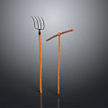 Handcrafted Wooden Pitchfork And Hoe With Long Handles For Garden Use
