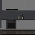 Modern Kitchen Interior With White Cabinets Black Countertop Oven And Knife Block