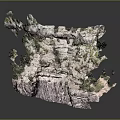 Natural Stone Wood Landscape Model With Layered Irregular Green Plant Covered Shape