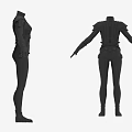 Black Fitted Bodysuit With Structured Shoulder Armor And Sci Fi Combat Design