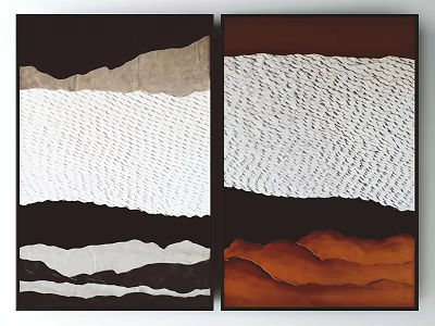 Abstract Textured Wall Art With Black White Beige Orange Wavy Patterns 3d model