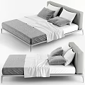 Modern Double Bed With Gray And White Bedding And Soft Plush Pillows 3d model
