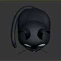 Cute Black Cartoon Cat With Purple Ears Big Eyes Sitting On Gray Background