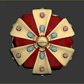 Royal Red Velvet Crown with Gold Trim Colorful Gemstones and Cross Top