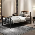 Modern Kids Bed With Metal Frame Wood Accent Headboard Plush Pillows And Gray Area Rug