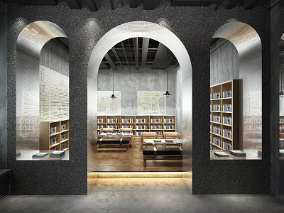 Book Art Interior Design With Arched Doorways Bookshelves And Reading Spaces 3d model