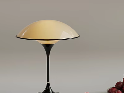 Modern Table Lamp With White Curved Lampshade Black Base And Red Fruits Bowl 3d model