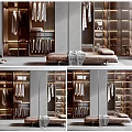 Modern Luxury Wardrobe Interior Design With Wooden Shelves Hanging Rods And LED Lighting