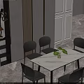 Modern Dining Table Set With Gray Woven Back Chairs And Marble Top 3d model