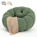Pumpkin Shaped Light Gray Fabric Leisure Chair With Round Cushions And Soft Knitted Blanket