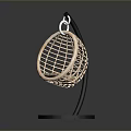 Bird Hanging Cage with Light Pink Woven Structure Black Stand and Circular Base