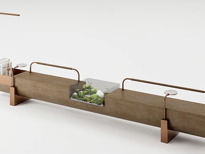 Modern Wooden Outdoor Chair Featuring Metal Armrests Glass Panel And Green Plants Decor 3d model