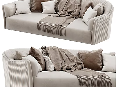 Modern Cozy Light Colored Sectional Sofa With Multiple Pillows And Fringe Blanket 3d model