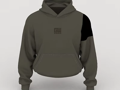 Gray Cropped Hoodie with Black Arm Panel GW Logo and Front Pocket Detail 3d model
