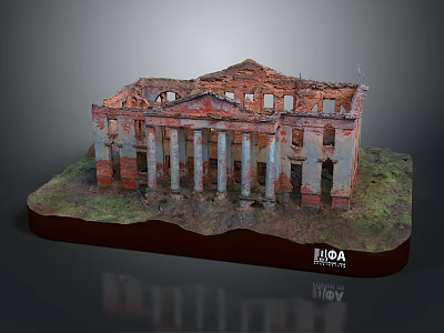 Architectural Replica Model Of Classical Ruined Building With Columns On Base 1104 3d model