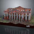 Architectural Replica Model Of Classical Ruined Building With Columns On Base 1104