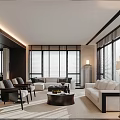 Elegant Modern Living Dining Room Interior With White Sofa Coffee Table And Dining Chairs