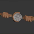Wooden Geometric Structural Components With Open Frame Cylindrical Supports And Circular Base