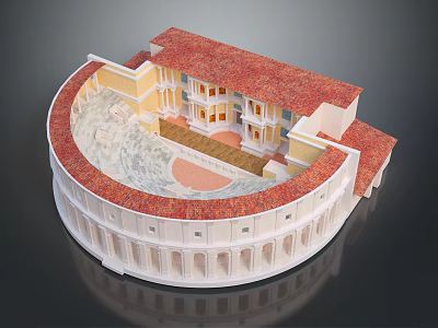 Cultural Center Building With Red Roof White Walls And Curved Architectural Design 3d model