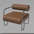 Modern Orange Leather Chair With Metal Armrests Legs And Contemporary Sleek Design