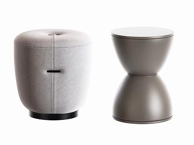 Modern Round Stools With Upholstered Seat And Metallic Base Design 3d model
