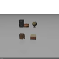 Household Storage Items Including Stacked Black Brown Wooden Boxes And Globe