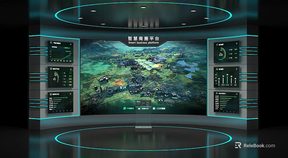 Smart Exhibition Hall with Smart Management Platform Large Screen Displaying City Data and Monitoring Information 3d model 
