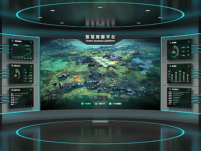 Smart Exhibition Hall with Smart Management Platform Large Screen Displaying City Data and Monitoring Information 3d model
