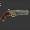 Classic Revolver With Red Wooden Grip And Silver Metal Body Design
